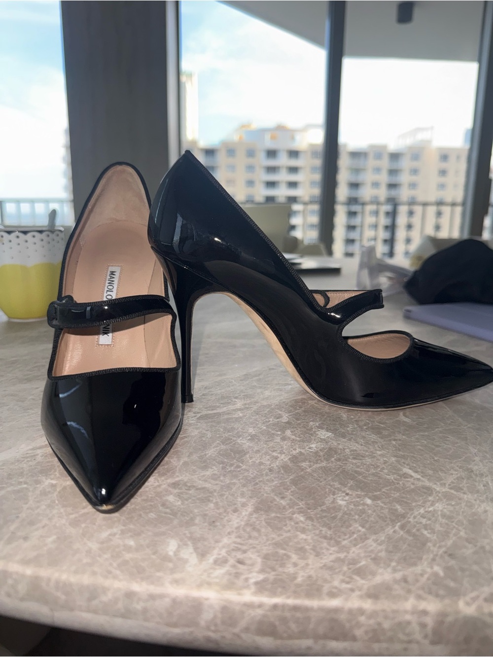 Manolo Blahnik Black Patent Mary Jane Pumps Worn Once